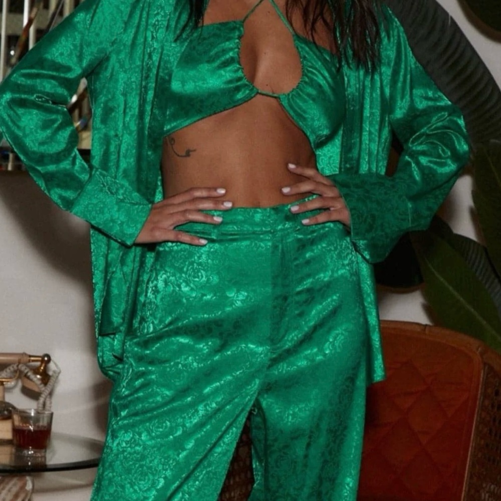 Matching Set: St. Barths Emerald Jacquard crop top and pants